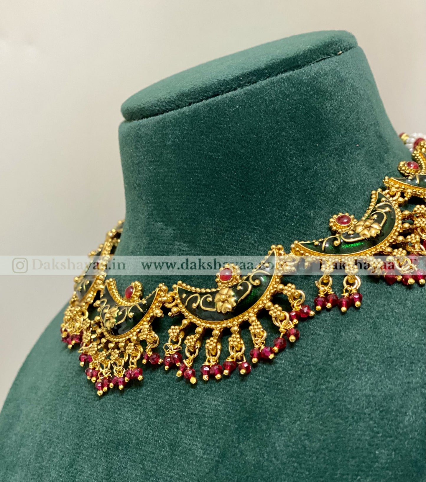 Matte Half Moon Enamel Temple Choker Set