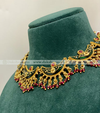 Matte Half Moon Enamel Temple Choker Set