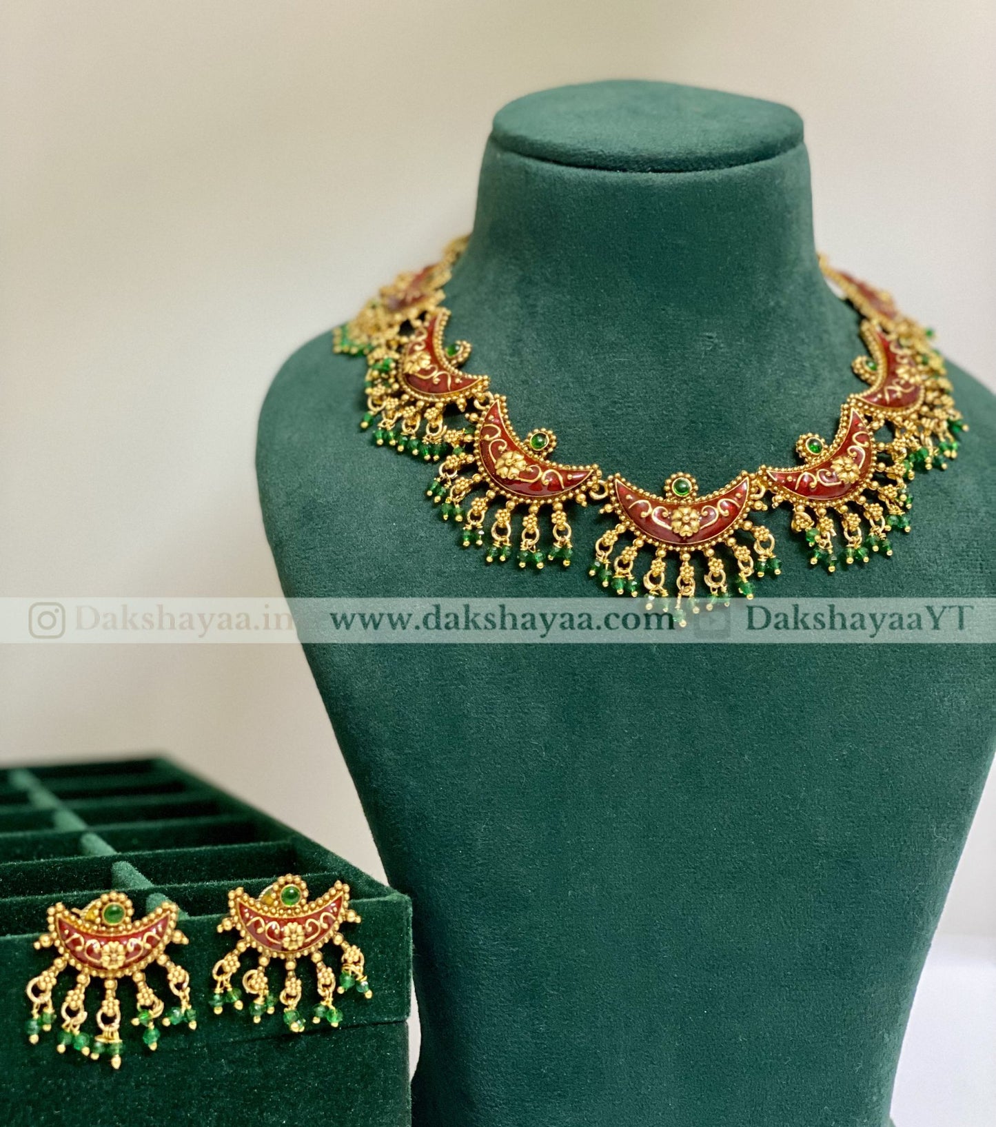 Matte Half Moon Enamel Temple Choker Set