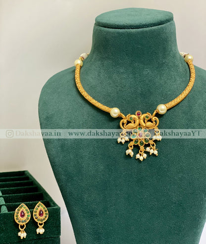 Twin Peacock Antique Choker Necklace Set