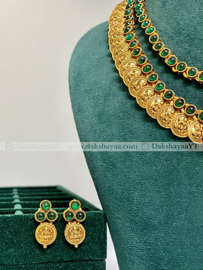 Lakshmi Coin Antique Double Layer Necklace Set