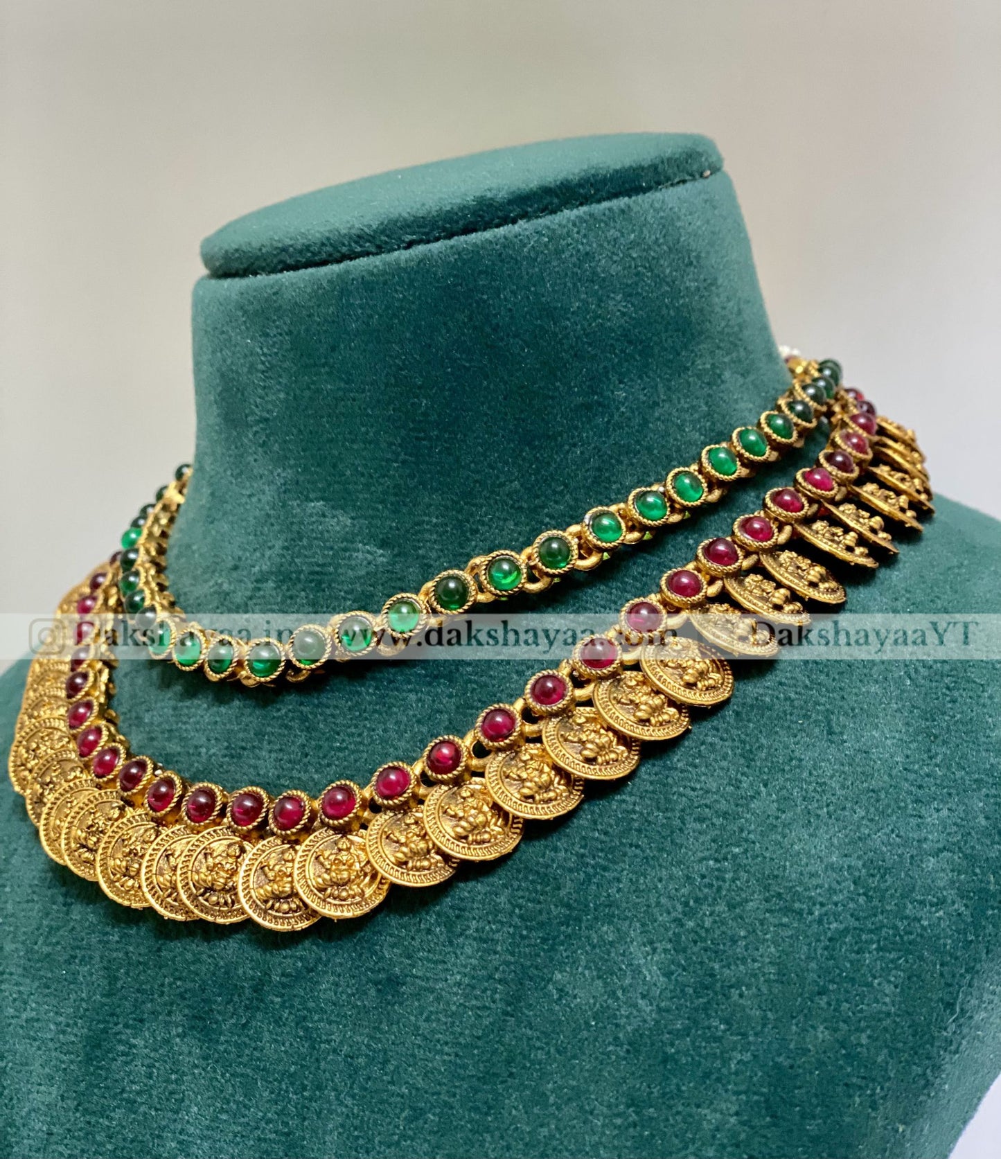 Lakshmi Coin Antique Double Layer Necklace Set