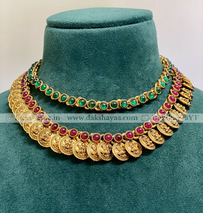 Lakshmi Coin Antique Double Layer Necklace Set