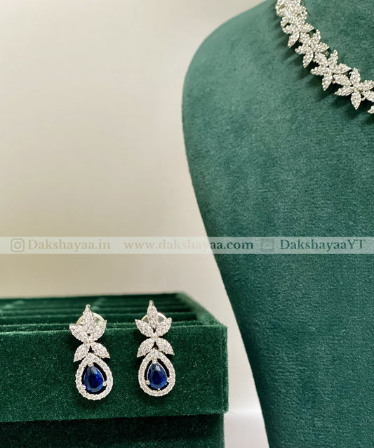 Royal Blue Cubic Zirconia Floral Necklace Set