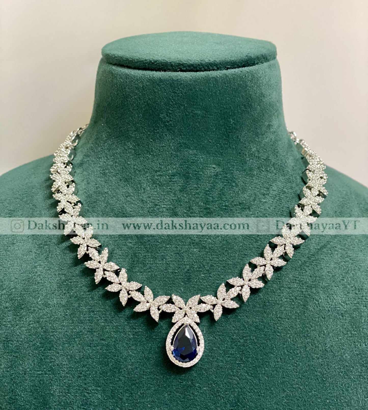 Royal Blue Cubic Zirconia Floral Necklace Set