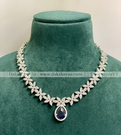 Royal Blue Cubic Zirconia Floral Necklace Set