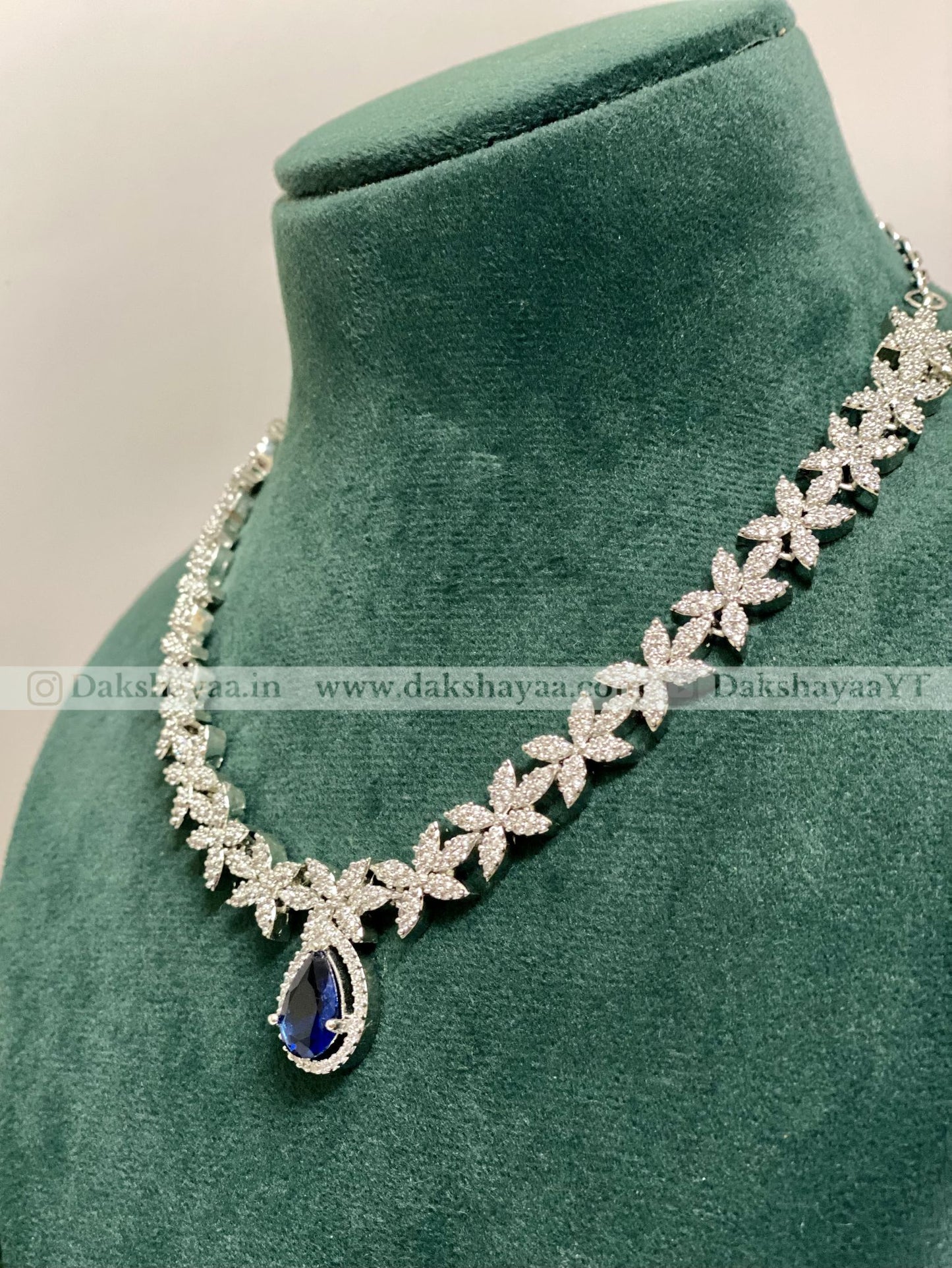 Royal Blue Cubic Zirconia Floral Necklace Set