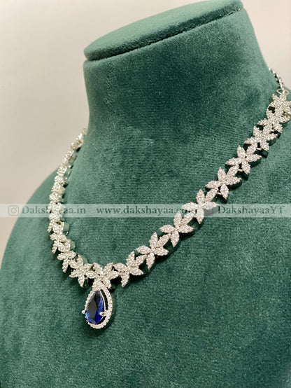 Royal Blue Cubic Zirconia Floral Necklace Set
