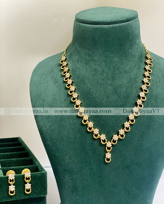 Gold Finish V-Shape American Diamond Necklace Set