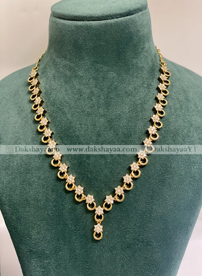 Gold Finish V-Shape American Diamond Necklace Set
