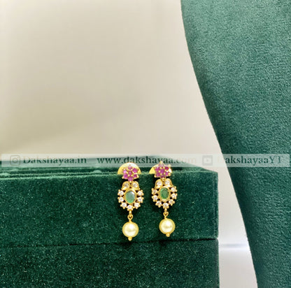 Green & Pink Stone AD Pearl Necklace Set