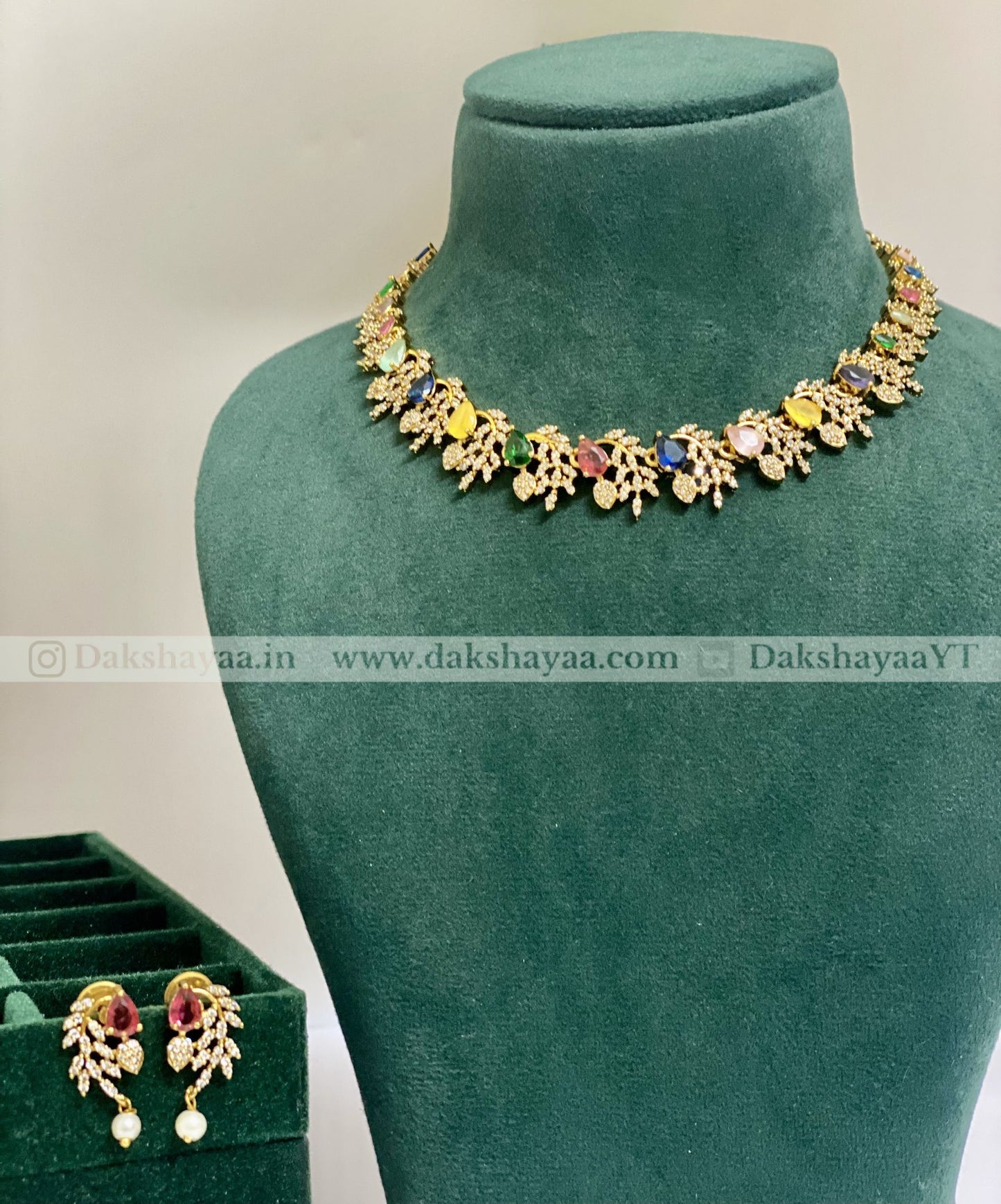 Multicolour CZ Stone Floral Necklace Set