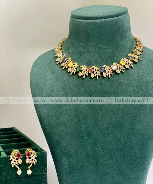 Multicolour CZ Stone Floral Necklace Set