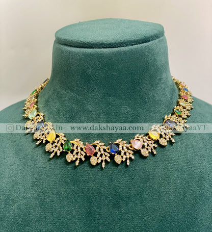 Multicolour CZ Stone Floral Necklace Set