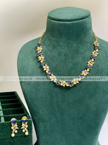 Blue Sapphire CZ Floral Necklace Set