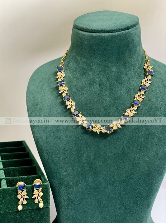 Blue Sapphire CZ Floral Necklace Set