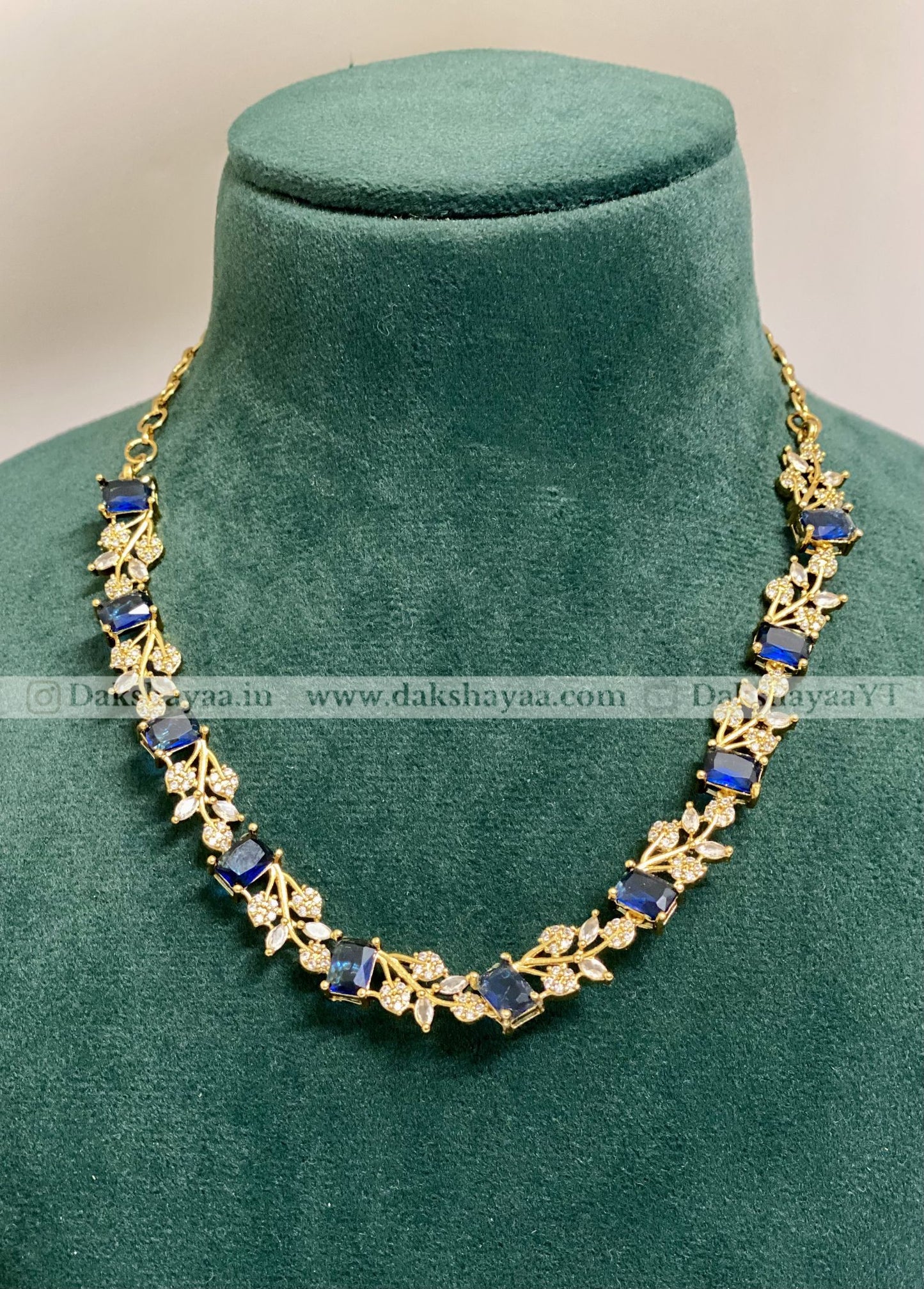 Blue Sapphire CZ Floral Necklace Set