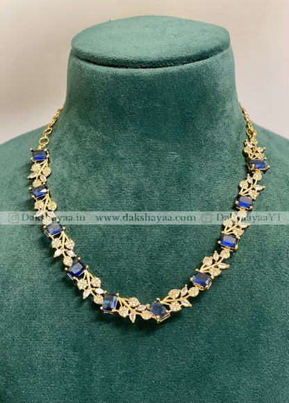 Blue Sapphire CZ Floral Necklace Set