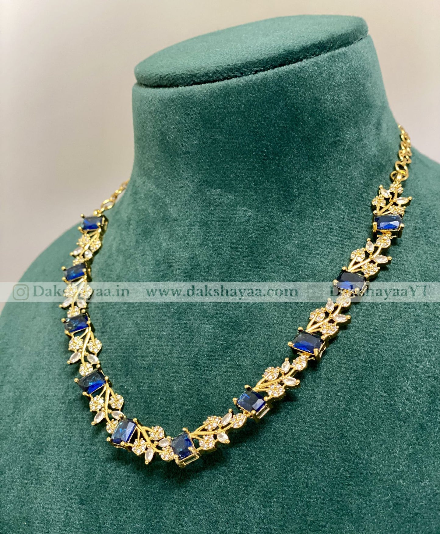 Blue Sapphire CZ Floral Necklace Set