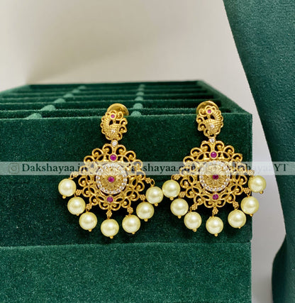 Antique Gold Finish Filigree Pearl Necklace Set