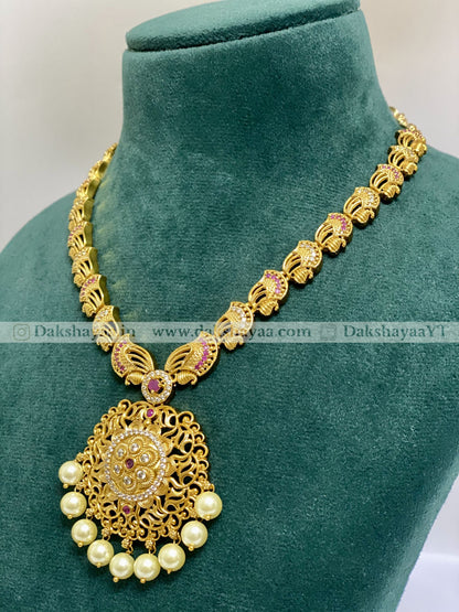 Antique Gold Finish Filigree Pearl Necklace Set