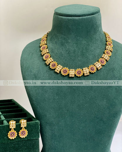 Antique Gold Finish Floral Choker Necklace Set