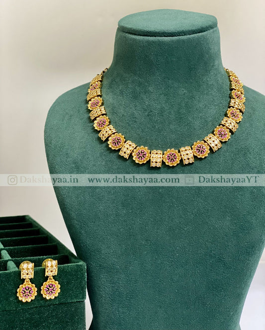 Antique Gold Finish Floral Choker Necklace Set