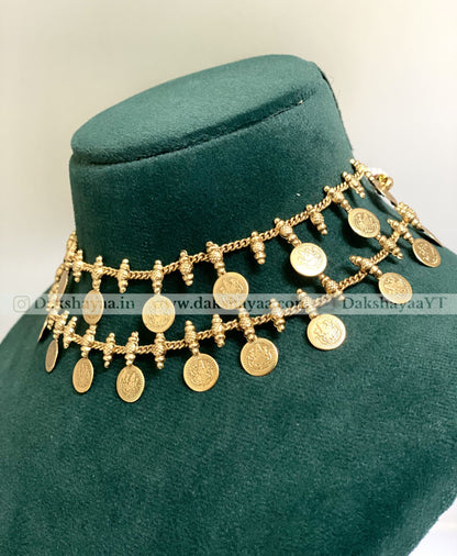 Antique Gold Finish Lakshmi Coin Necklace/Choker Set