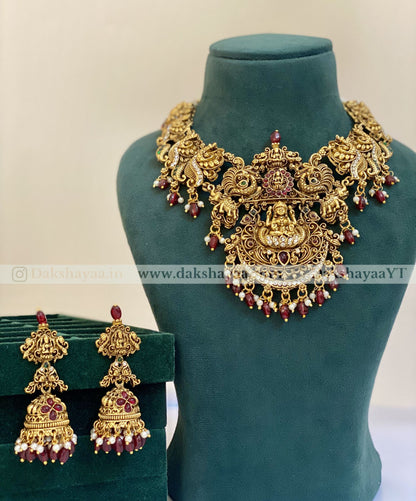 Antique Gold Finish Lakshmi Temple Necklace Set