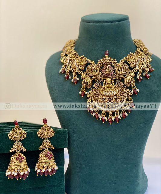 Antique Gold Finish Lakshmi Temple Necklace Set