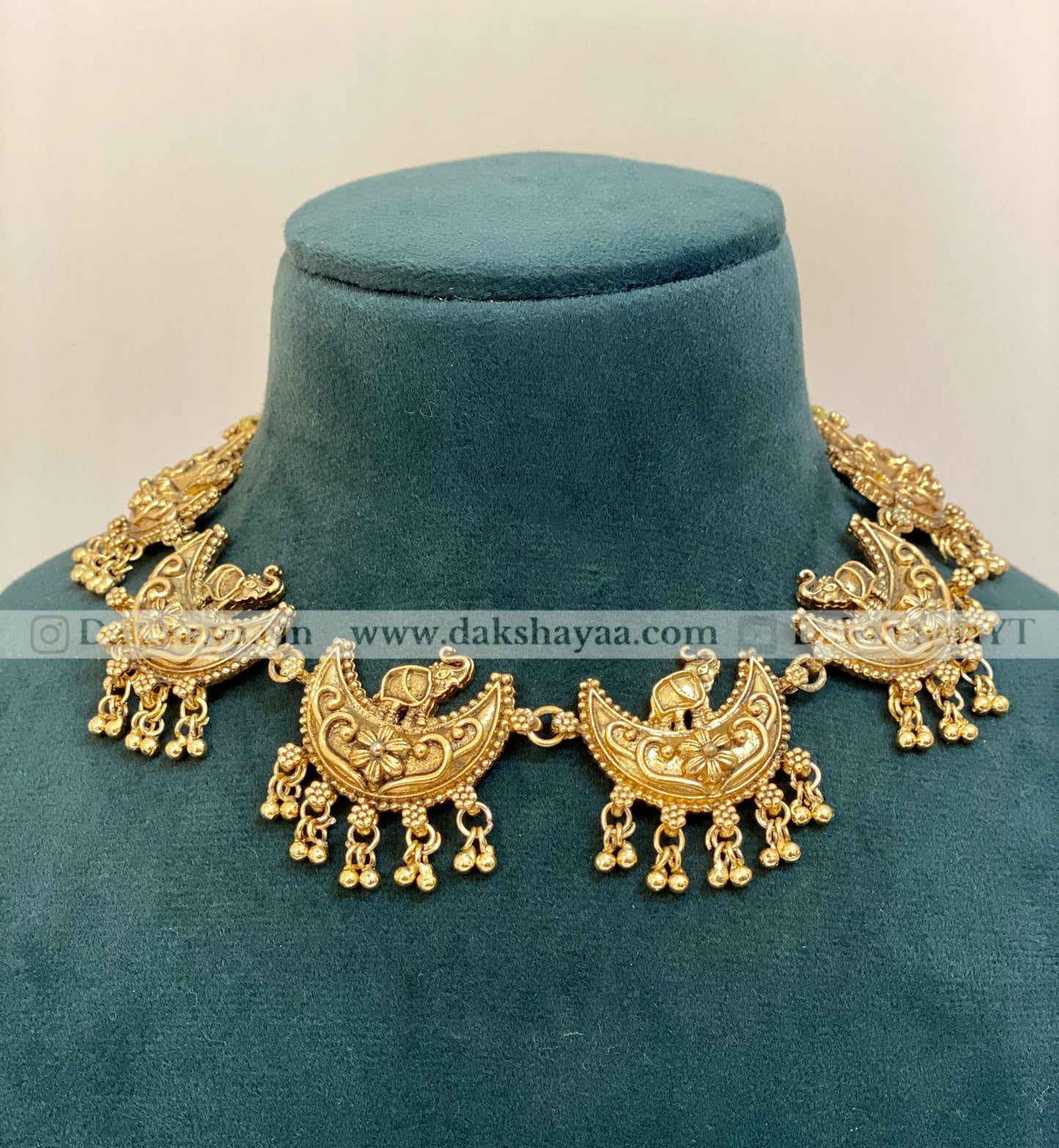 Antique Gold Finish Crescent Motif Choker Necklace Set