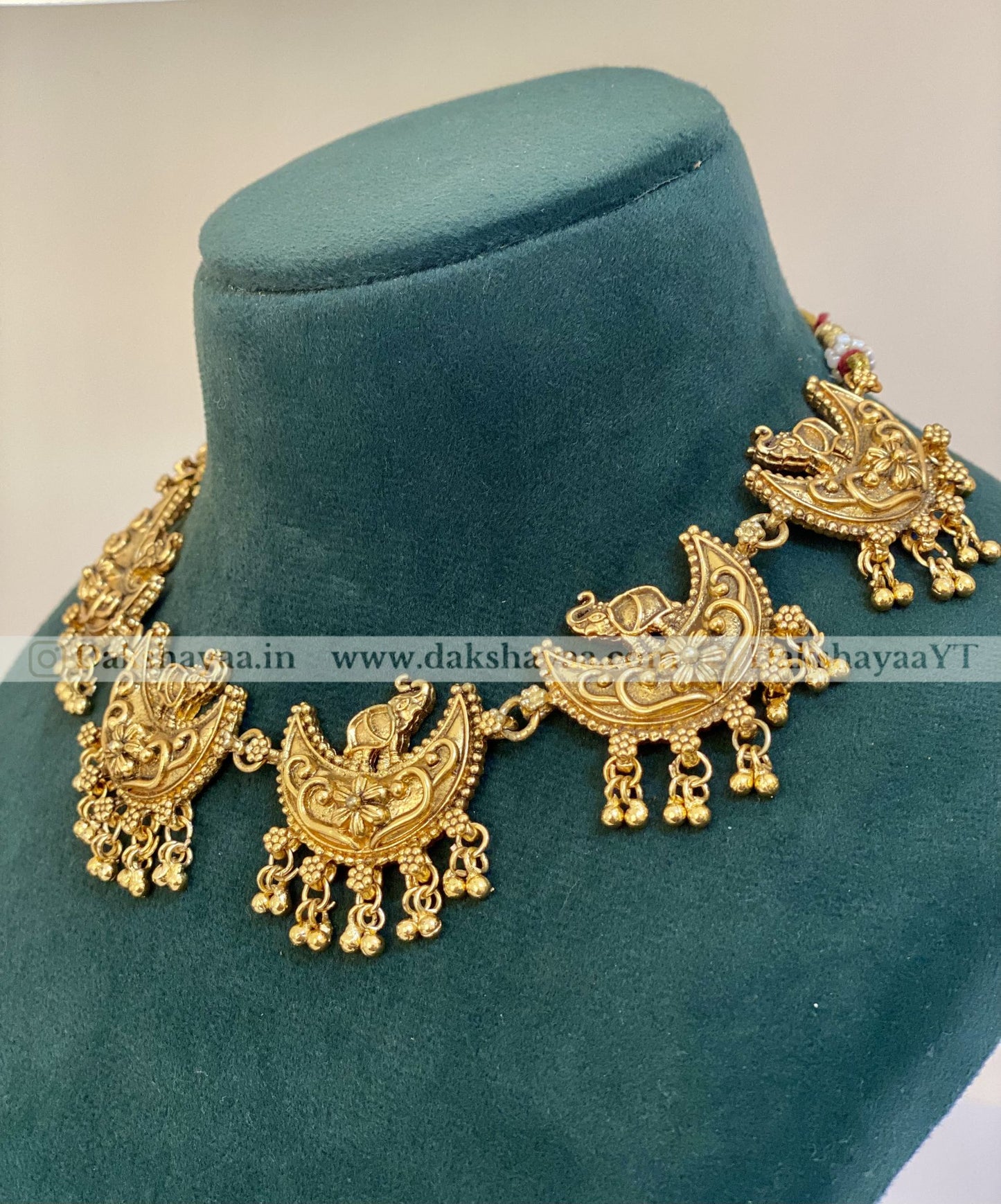 Antique Gold Finish Crescent Motif Choker Necklace Set