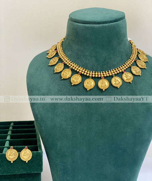 Antique Gold Finish Lakshmi Coin Necklace Set