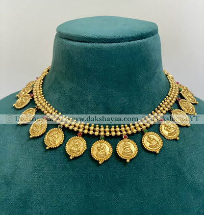 Antique Gold Finish Lakshmi Coin Necklace Set
