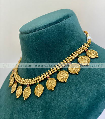 Antique Gold Finish Lakshmi Coin Necklace Set
