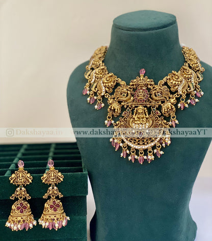 Antique Gold Finish Lakshmi Temple Necklace Set