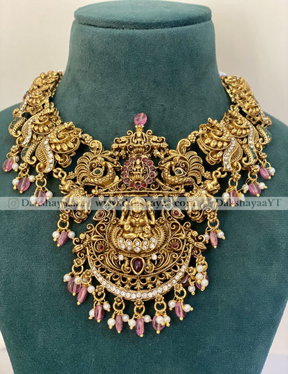 Antique Gold Finish Lakshmi Temple Necklace Set