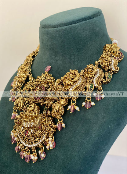 Antique Gold Finish Lakshmi Temple Necklace Set