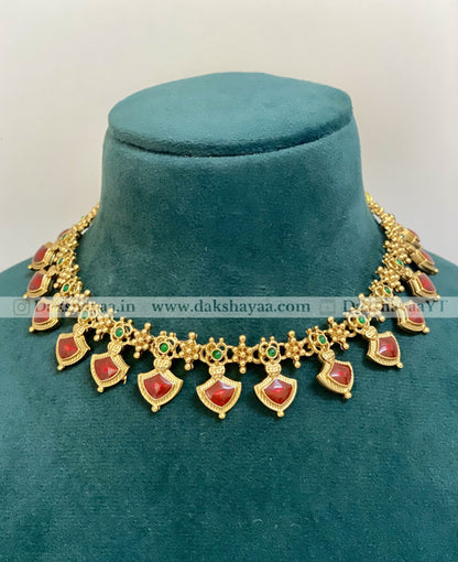 Traditional Palakka Design Gold Finish Choker Necklace Set