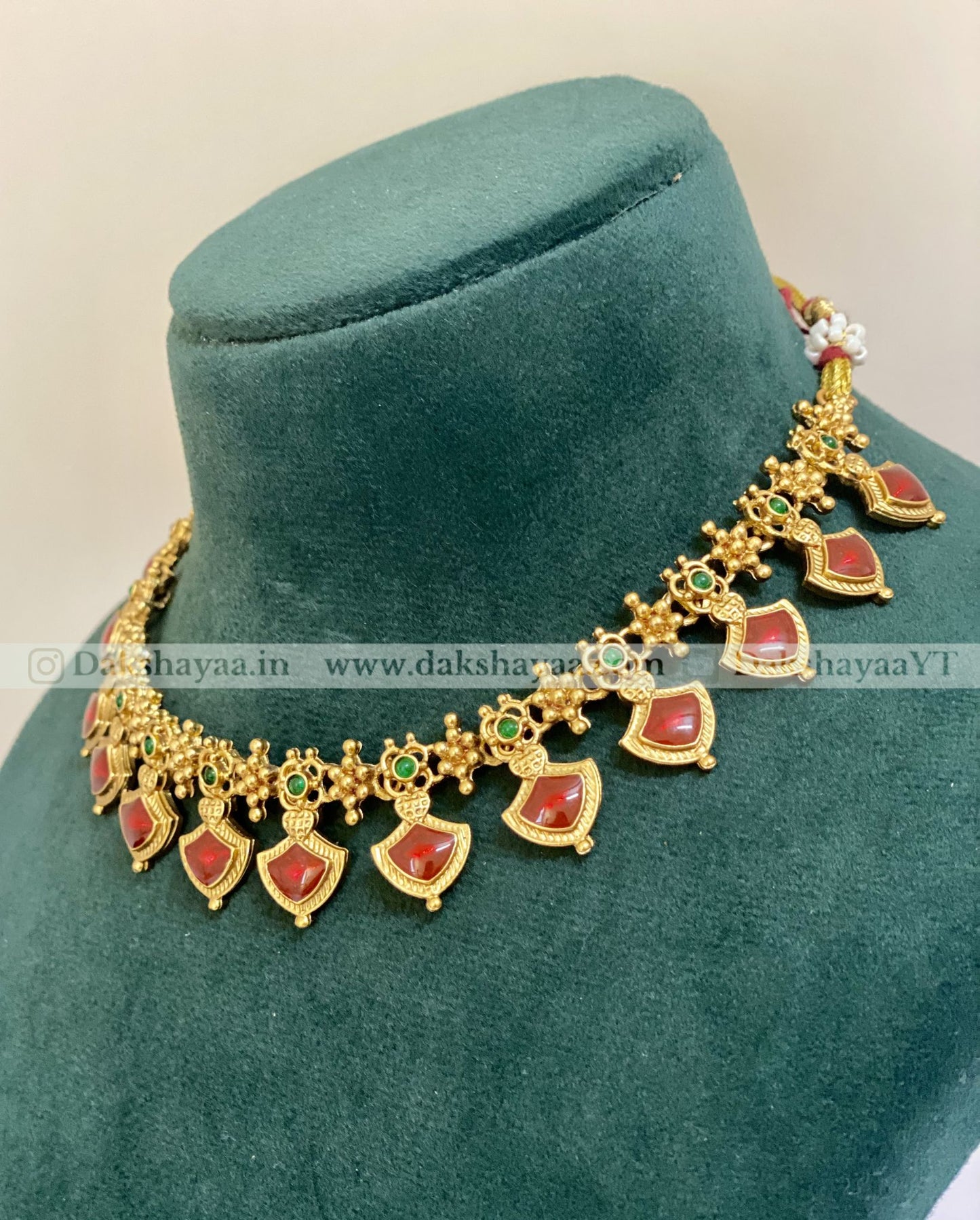Traditional Palakka Design Gold Finish Choker Necklace Set