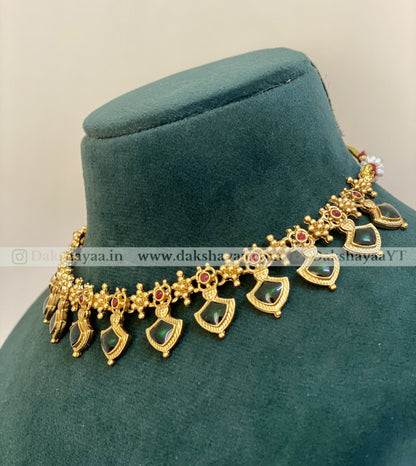 Traditional Palakka Design Gold Finish Choker Necklace Set
