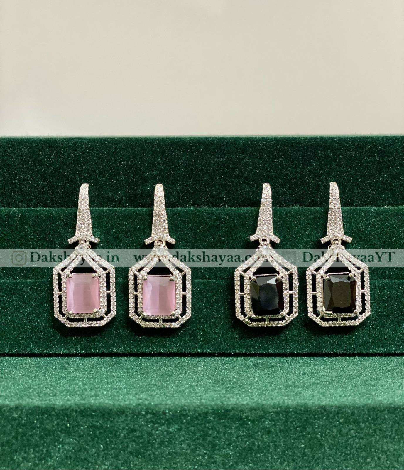 Geometric Drop Earrings, black and pink