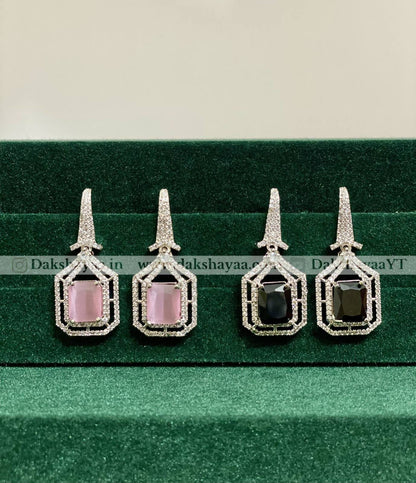 Geometric Drop Earrings, black and pink