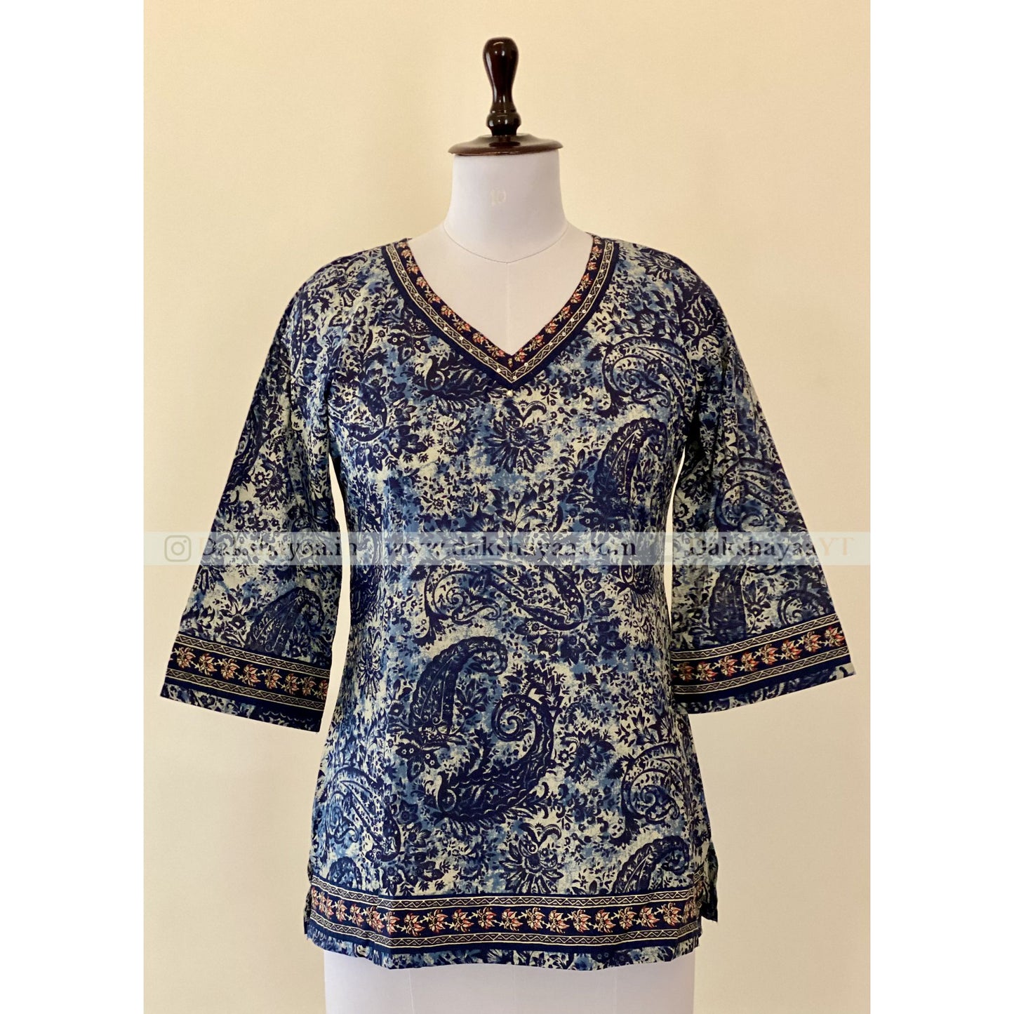 Front view of Paisley Print Pure Cotton Short Kurti Top for Women – Summer Ethnic Wear M-3XL