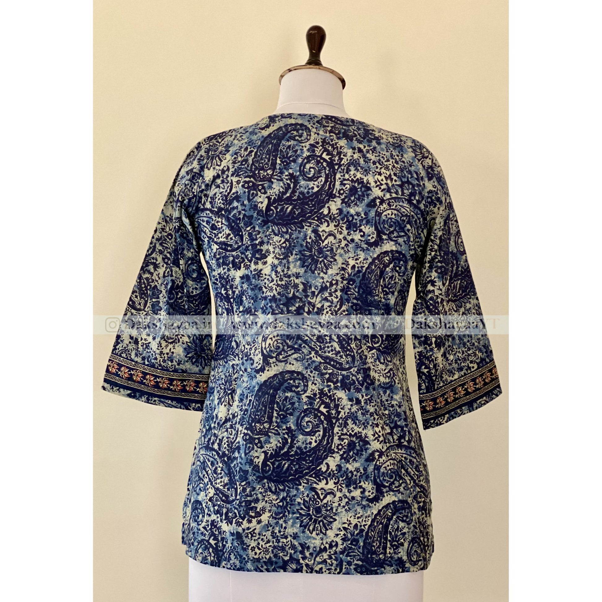 Back view of Paisley Print Pure Cotton Short Kurti Top for Women – Summer Ethnic Wear M-3XL