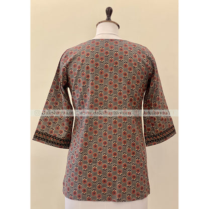 Back view of Jaipuri Print Pure Cotton Short Kurti Top for Women – Ethnic Dailywear M-3XL