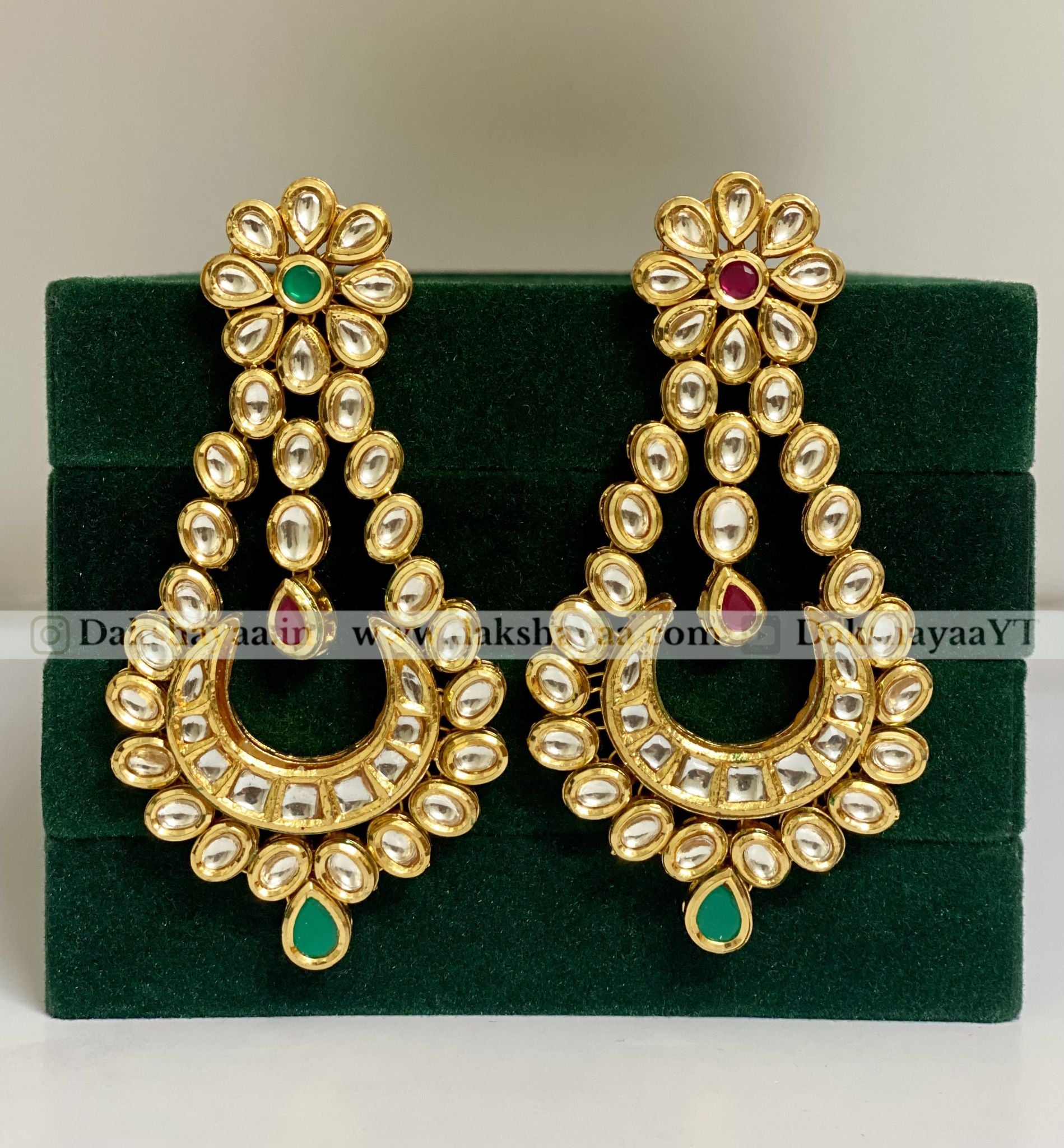 Dual-Tone Kundan Floral & Chandbali Statement Earrings