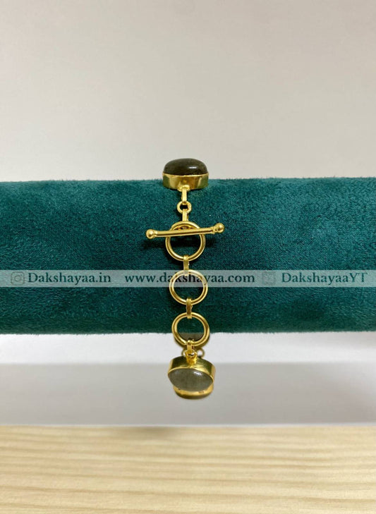 Labradorite Link Bracelet | Gold Plated Brass