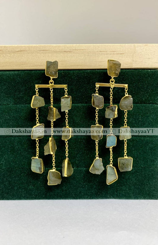 Labradorite Raw Chandelier Earrings | Gold Plated Brass