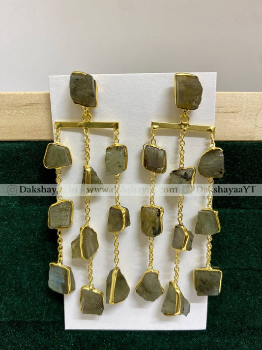 Labradorite Raw Chandelier Earrings | Gold Plated Brass